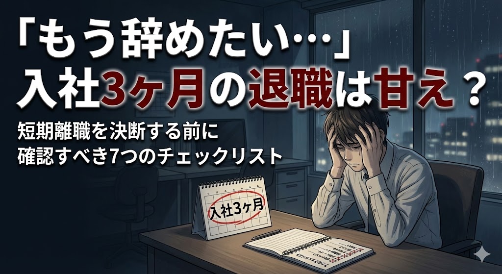「もう辞めたい…」入社3ヶ月の退職は甘え？短期離職を決断する前に確認すべき7つのチェックリスト