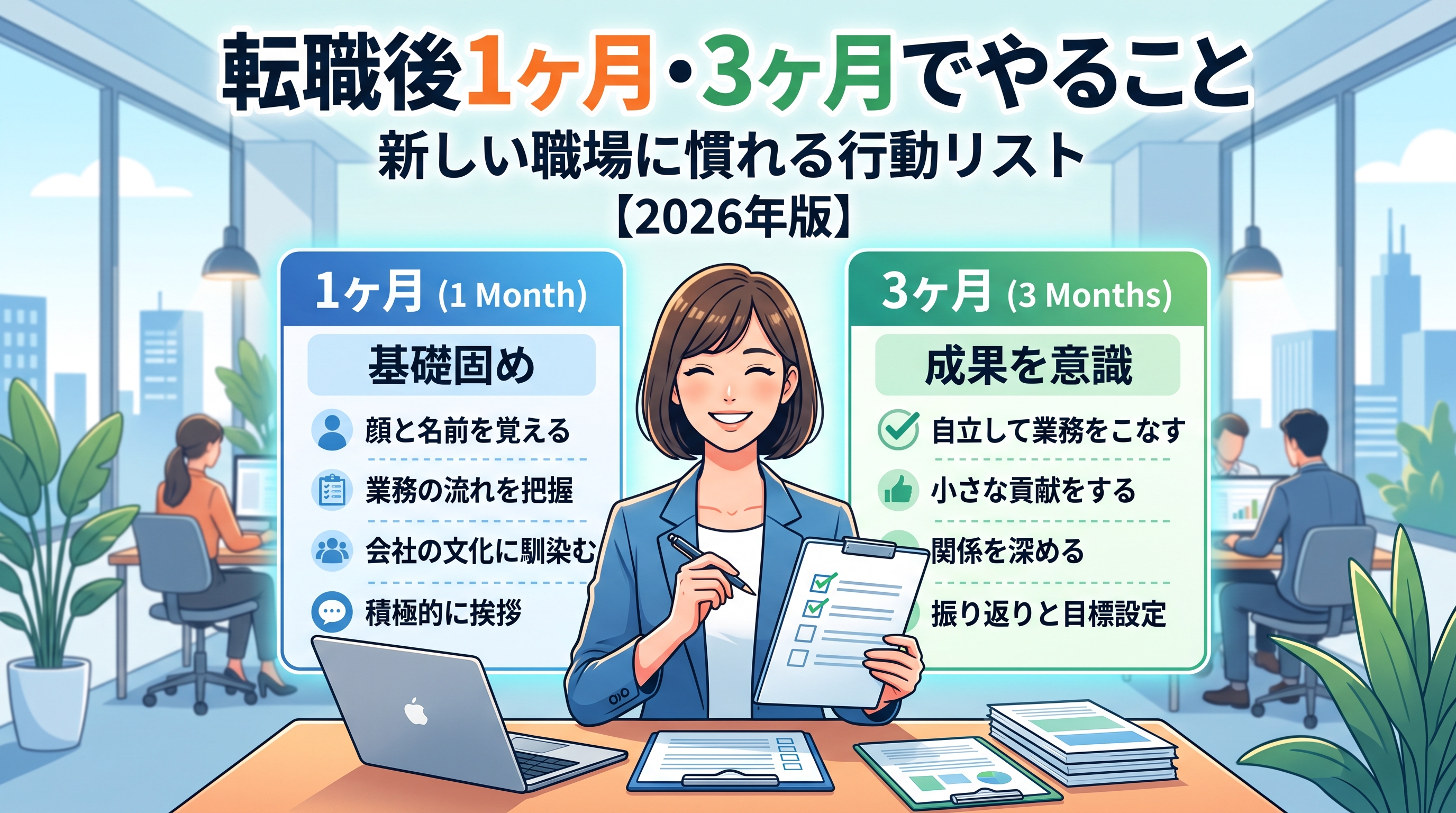 転職後1ヶ月・3ヶ月でやること｜新しい職場に慣れる行動リスト【2026年版】