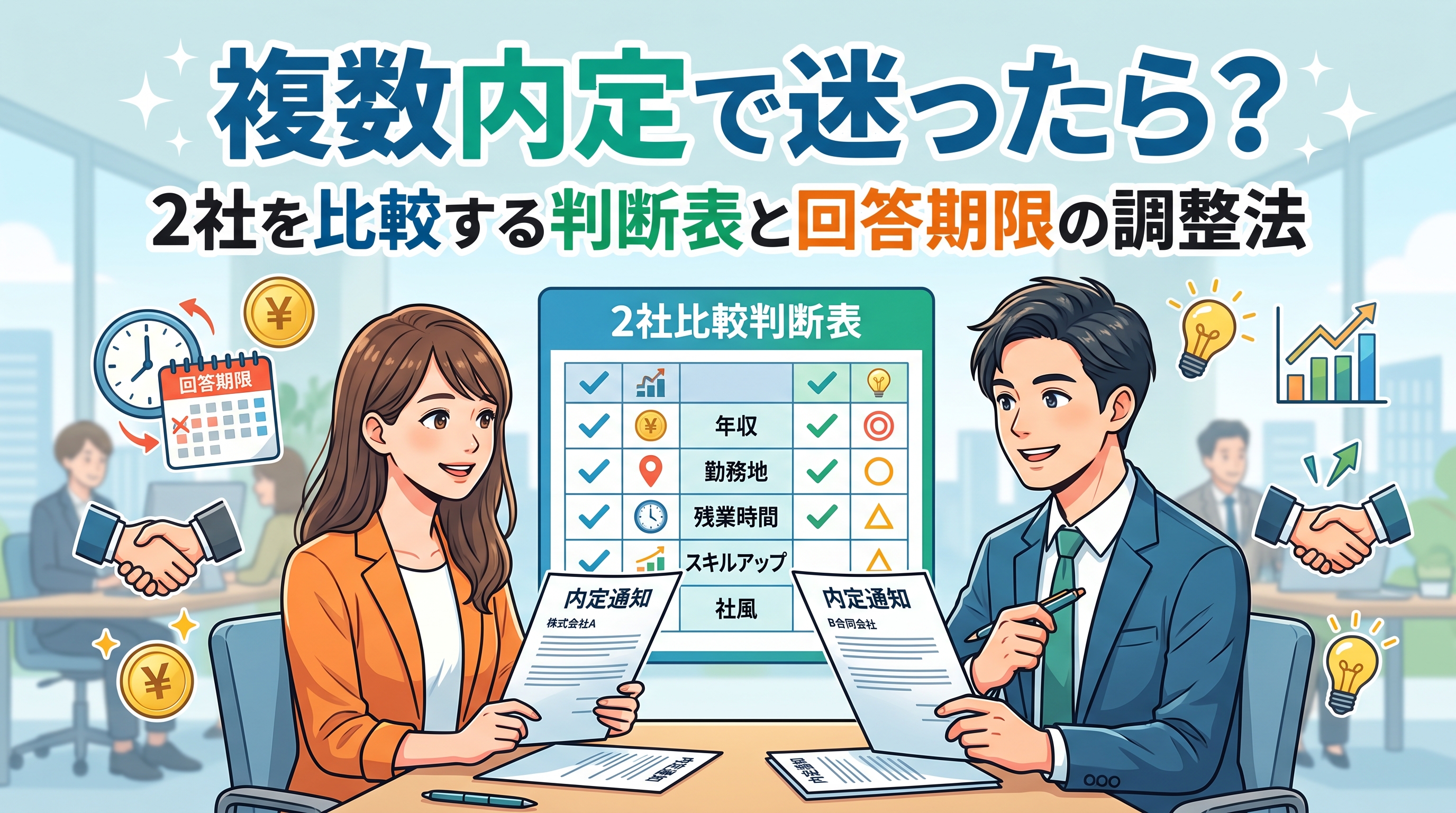複数内定で迷ったら？2社を比較する判断表と回答期限の調整法